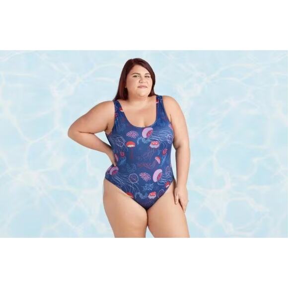 MeUndies One Piece Jellies Swimsuit Large Jellyfish Blue Swim Ocean Summer - Picture 1 of 6